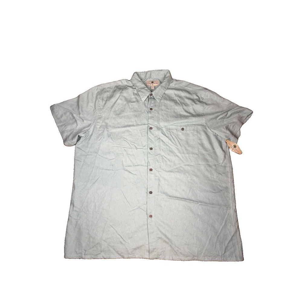 Island Shores Men's XXL Blue Solid Short Sleeve Button-Up Shirt Chest Pocket